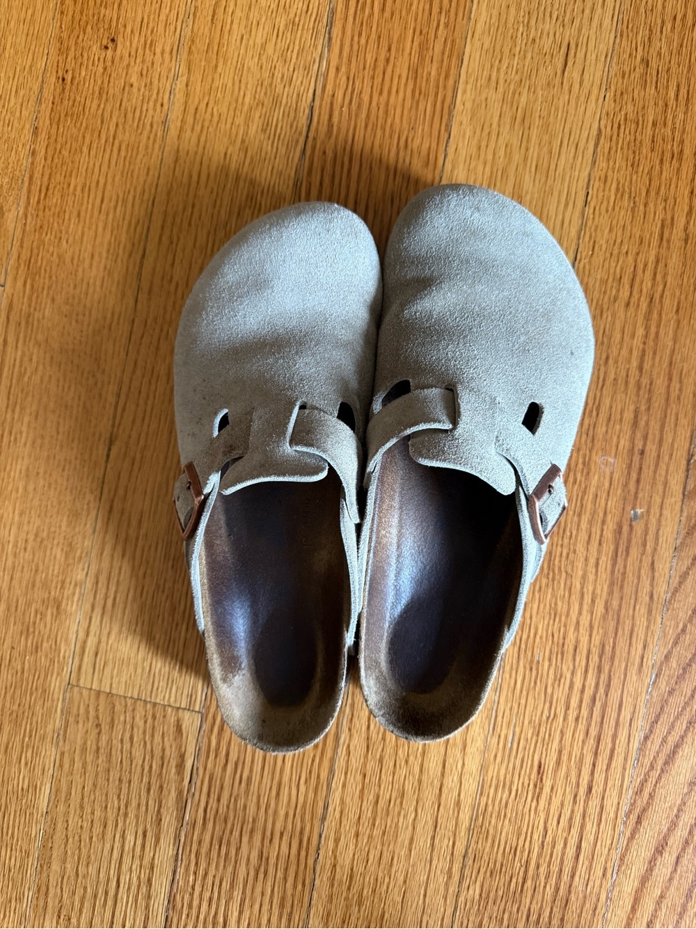Suede Slip-On Clogs in Light brown with Buckle